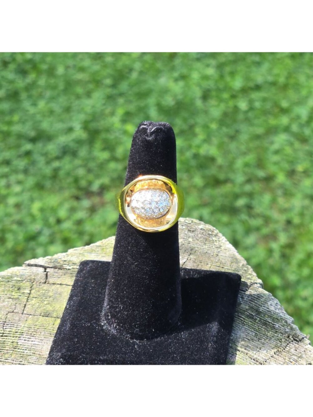 Vintage KJL Cocktail Ring Kenneth Jay Lane Gold Pave Rhinestone Dome signed bold - Picture 5 of 15